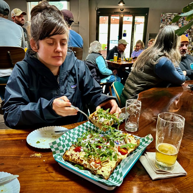Snacking on Vegan Pizza
