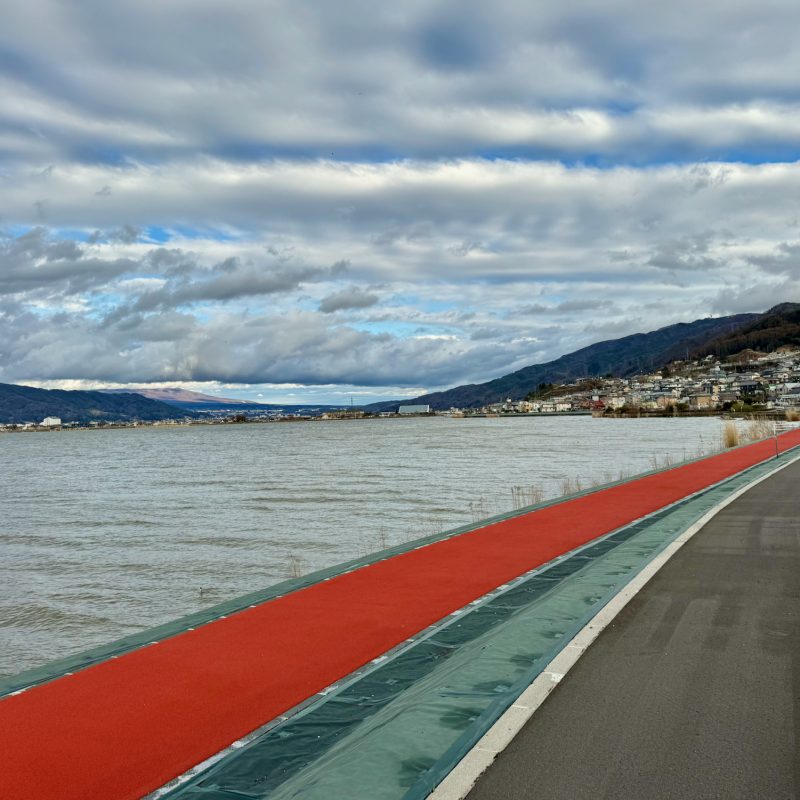 Cycling Along Lake Suwa