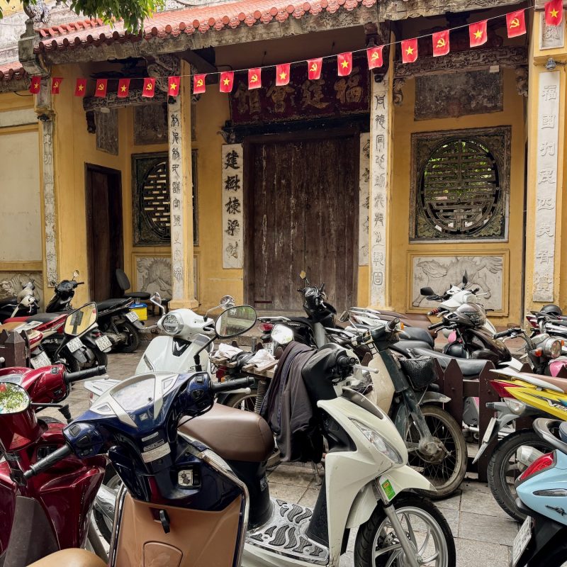 Crowded Motorbike Sidewalks